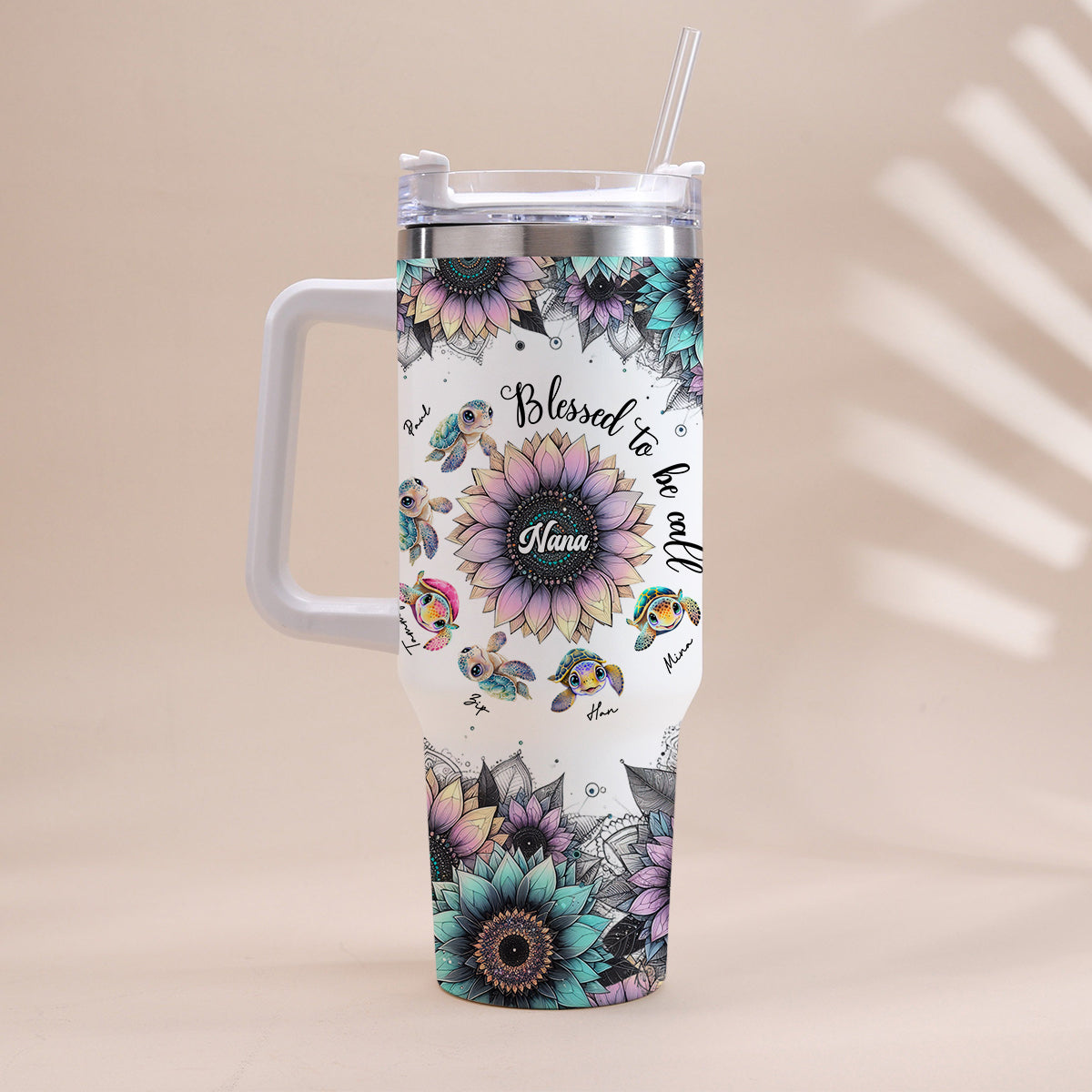 First Mom Now Grandma - Personalized Grandma Tumbler With Handle