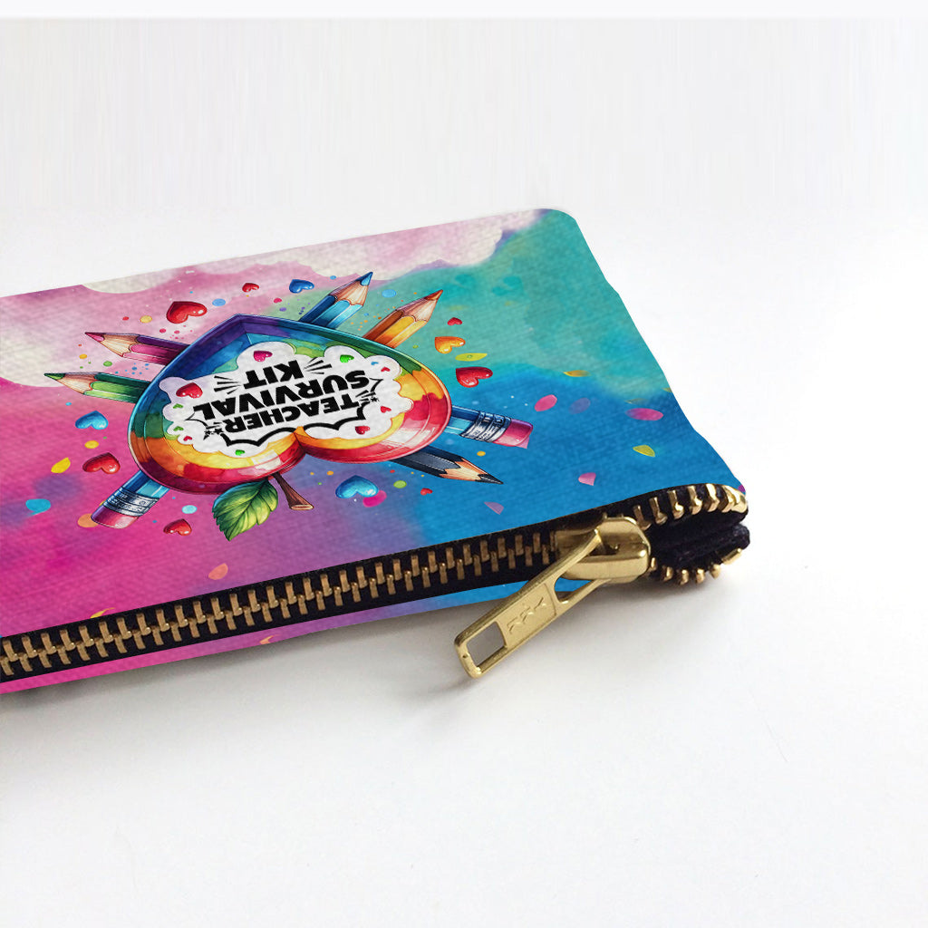 Trousse de survie pour enseignants - Cœur coloré - Pochette personnalisée pour enseignants