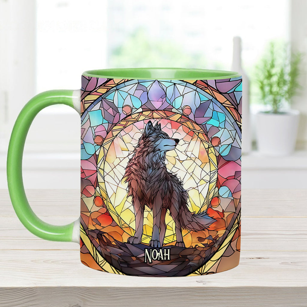 Wilder Geist – Personalisierte Tasse mit Wolfsmotiv