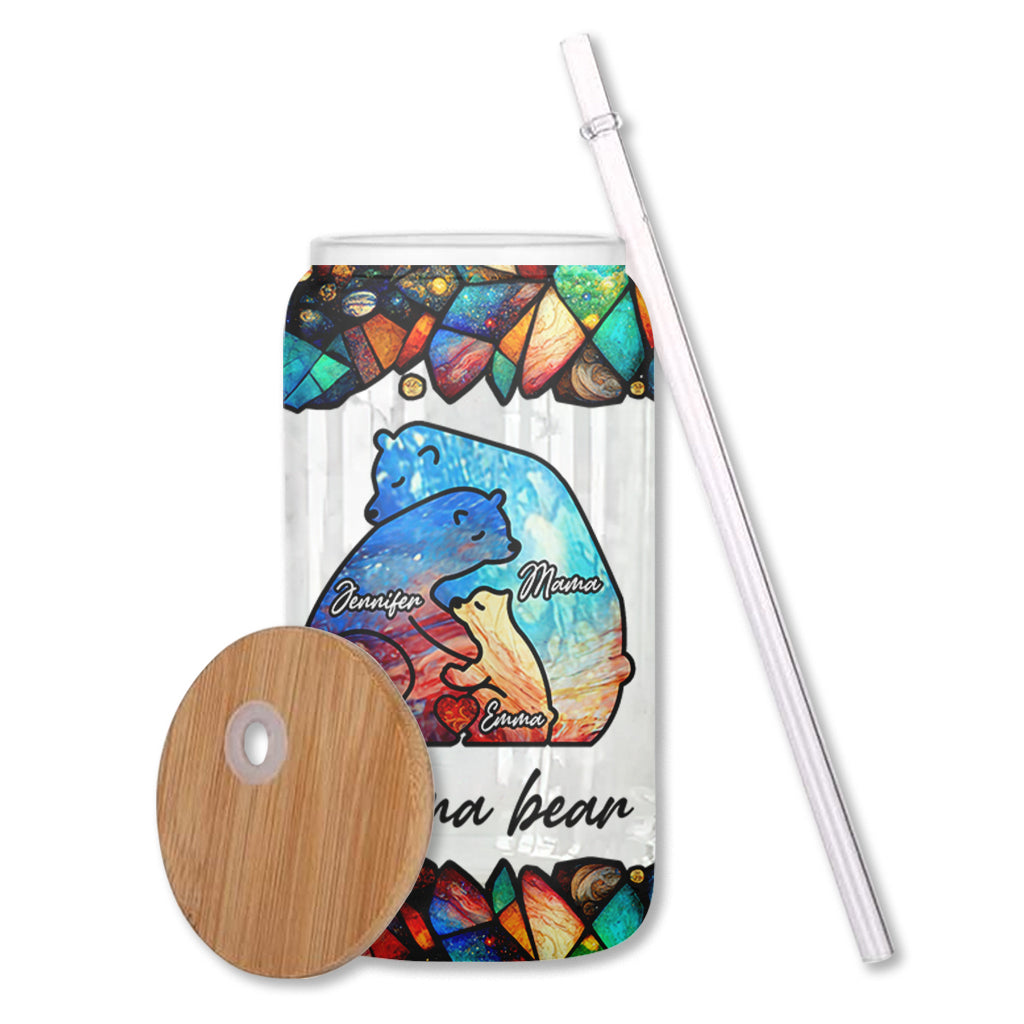 Mama Bear Colorful Stained Glass - Personalized Mother Can Glass