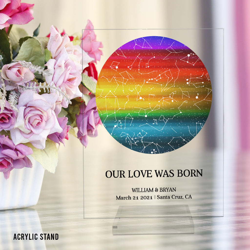 Unsere Liebe wurde geboren – Personalisierte transparente Acrylplakette zur Unterstützung der LGBT-Community