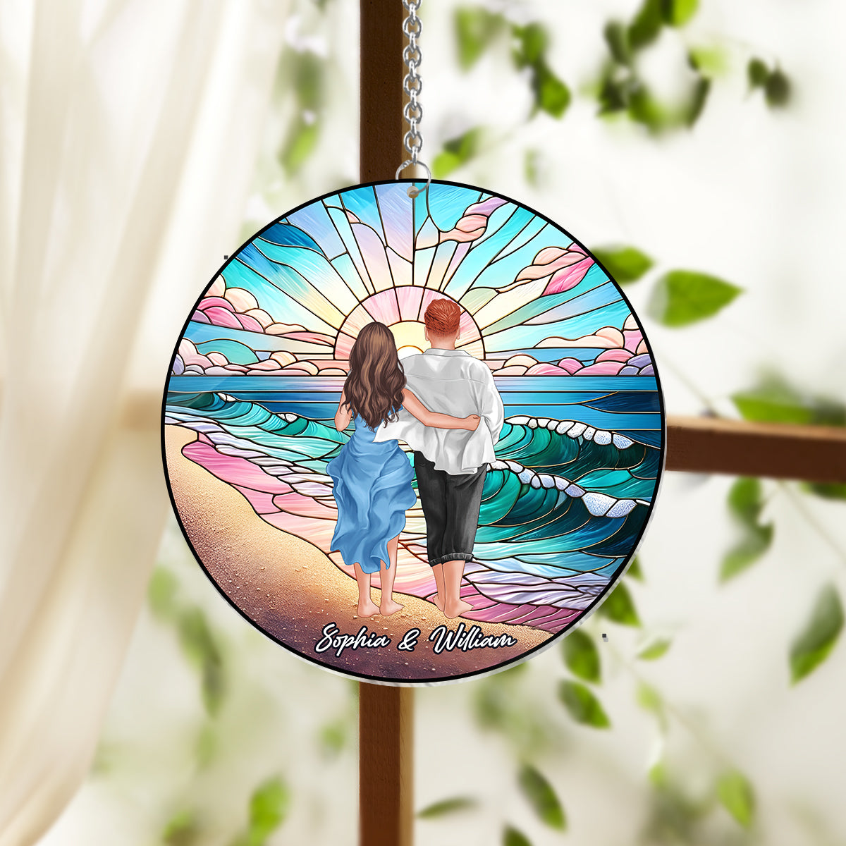 Romantic Sunrise - Personalized Couple Window Hanging Suncatcher Ornament