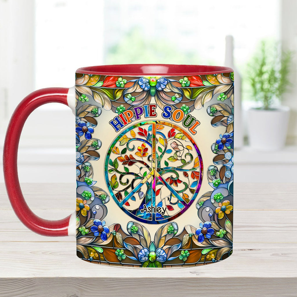 It's A Beautiful World Tree Of Life Peace Sign - Personalized Hippie Accent Mug