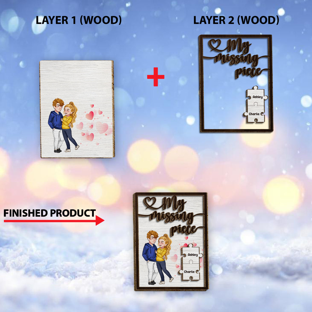 My Missing Piece - Personalized Couple 2 Layered Wood Sign / Wood Plaque