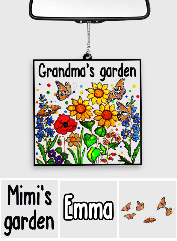 Grandma's Garden With Butterfly - Personalized Grandma Transparent Car Ornament