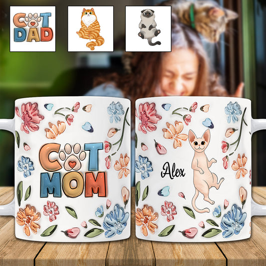 Cat Mom Pastel Floral Inflated - Personalized Cat Mug