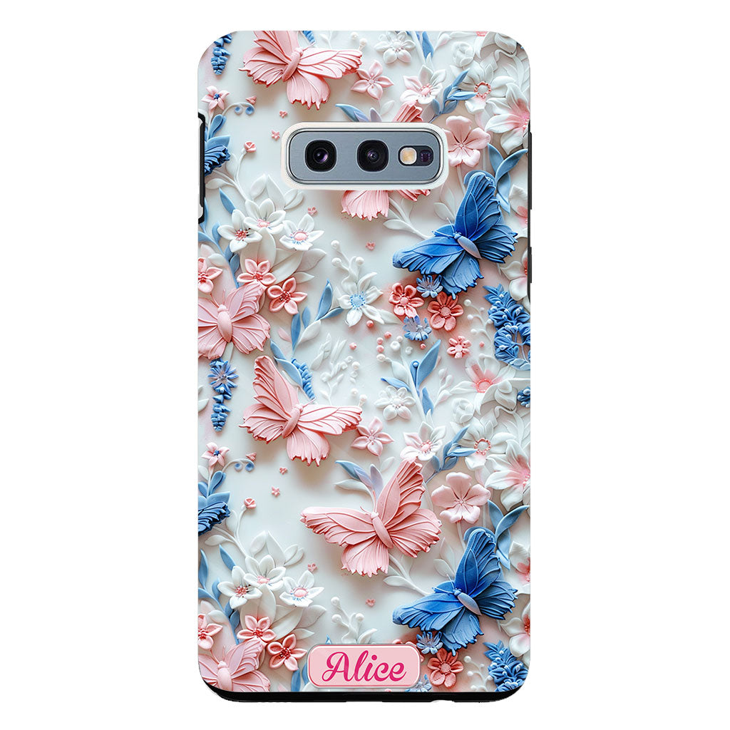 Pink And Blue Butterflies - Personalized Butterfly Clear Phone Case