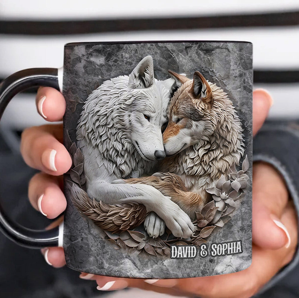 Wolfspaar – Personalisierte Tasse mit Wolfsmotiv