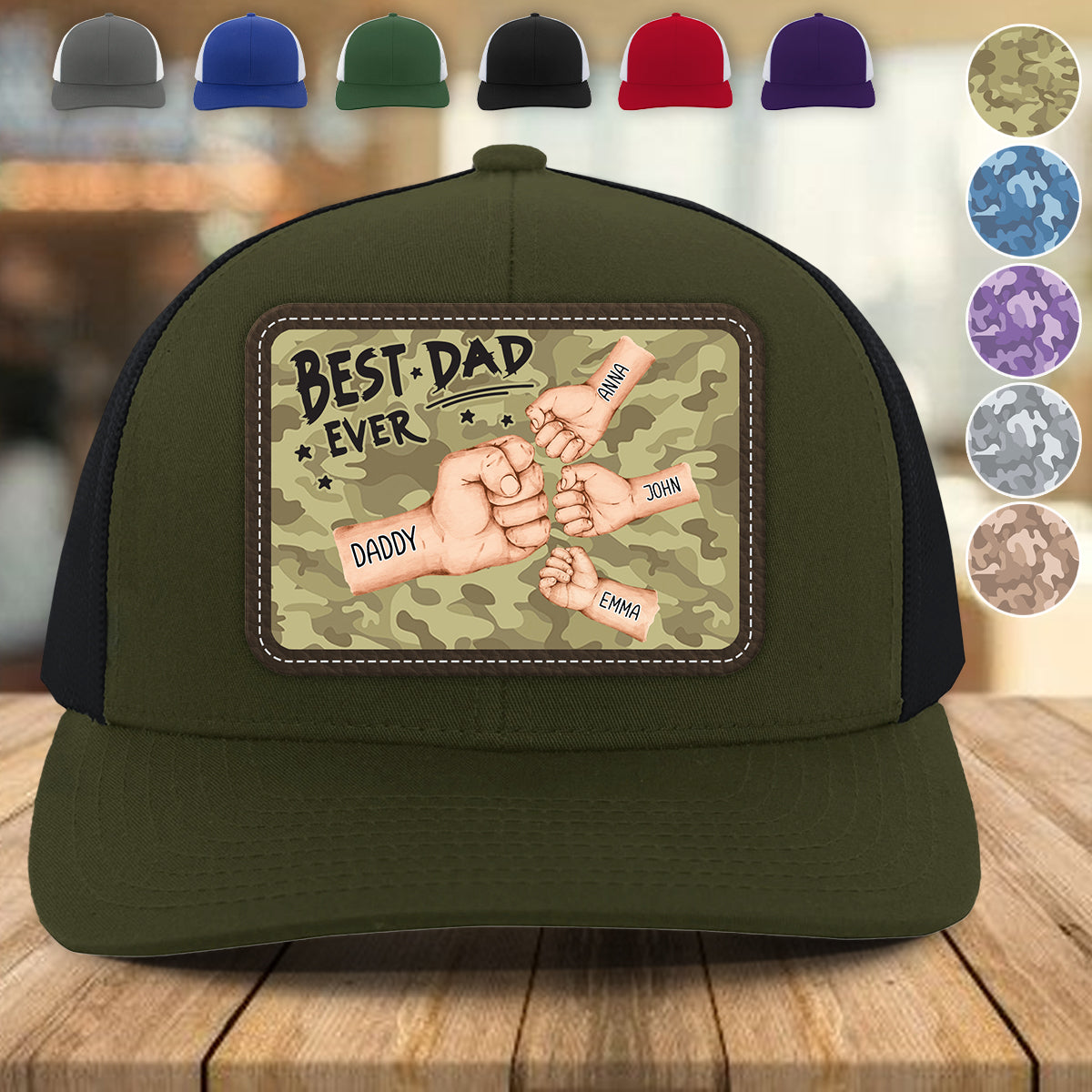 Best Dad Ever - Personalized Father Leather Patch Hat