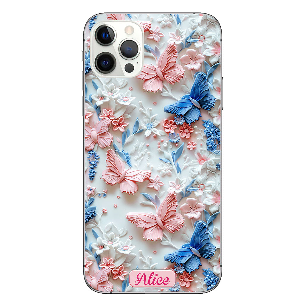 Pink And Blue Butterflies - Personalized Butterfly Clear Phone Case