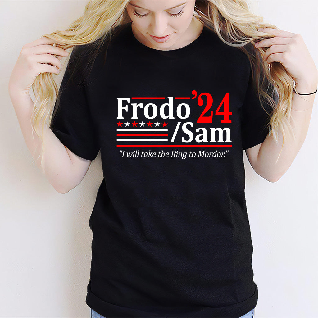 Hobbit-Duo-Wahl 2024 – Ich bringe den Ring – Lustiges Buch-Nerd-Film-Cosplay-USA-Humor – XS–6XL – Unisex-T-Shirt aus weichem Material