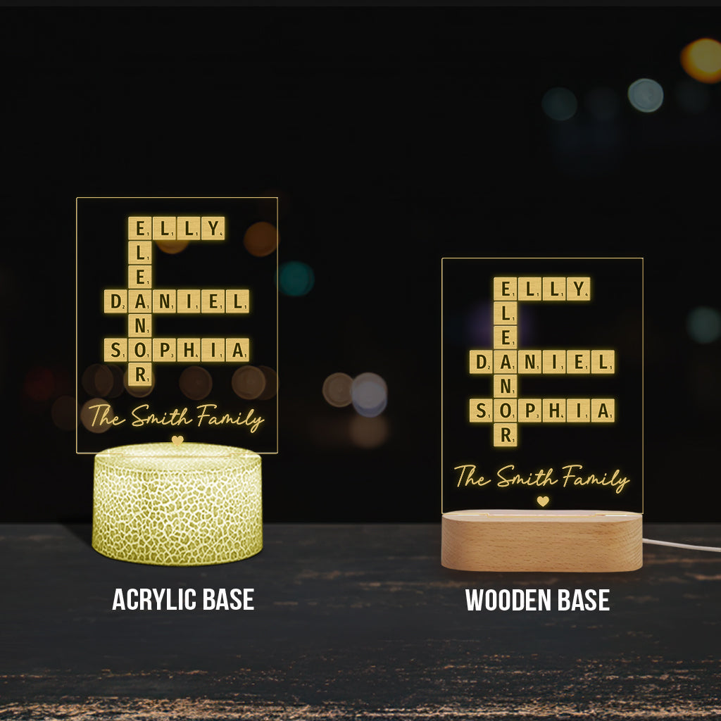Family Crossword Art - Personalized Family Shaped Plaque Light Base