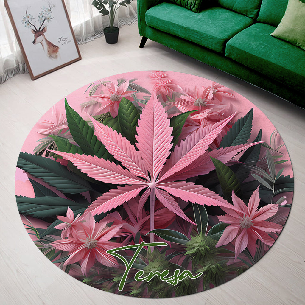 Pink In My Area - Personalisierter runder Teppich mit Unkrautmotiv