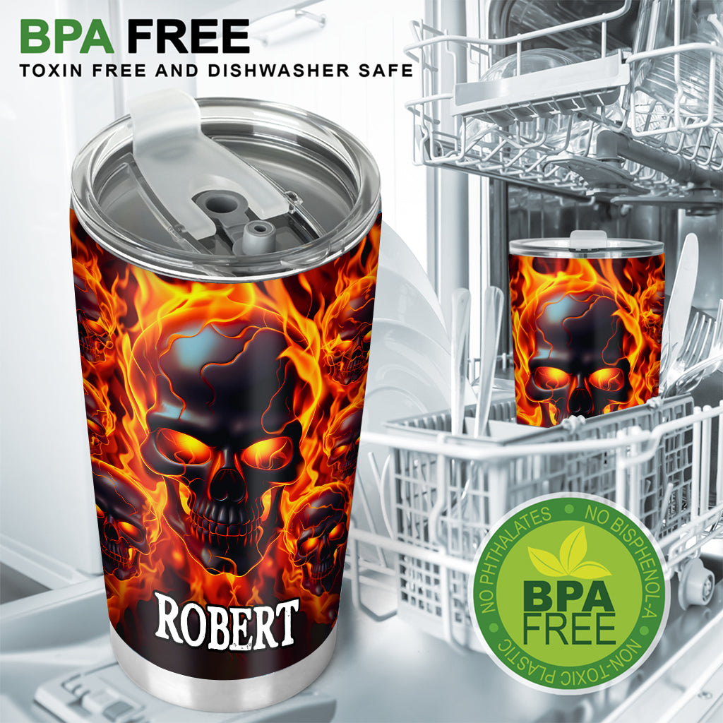 Melted Skull On Fire - Personalized Skull Tumbler