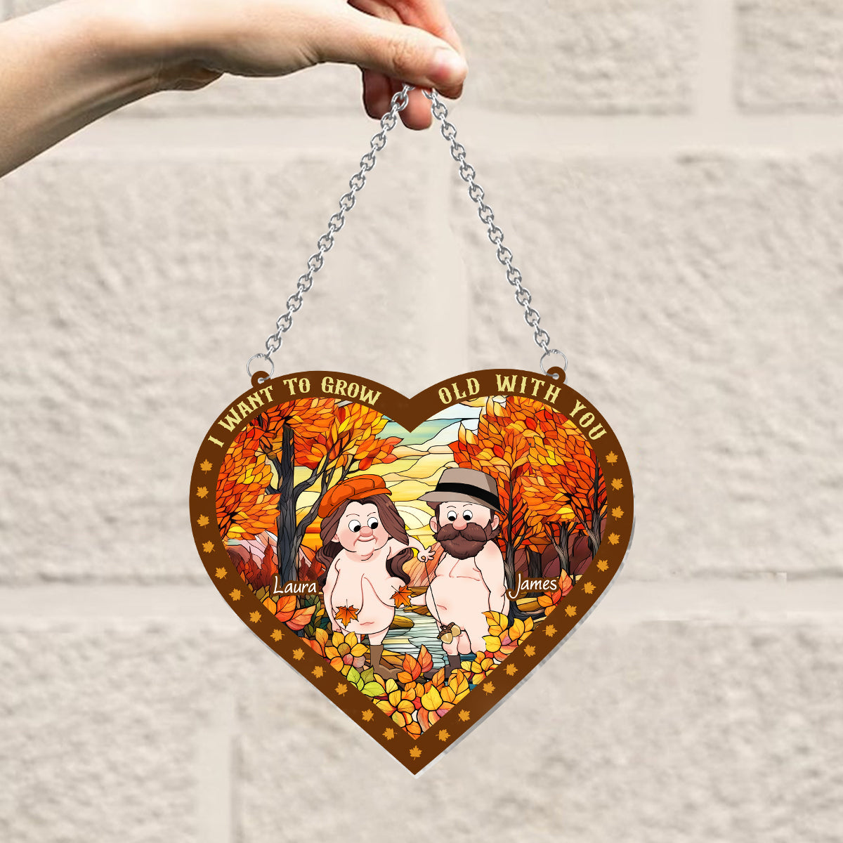 I Want To Grow Old With You - Personalized Couple Window Hanging Suncatcher Ornament
