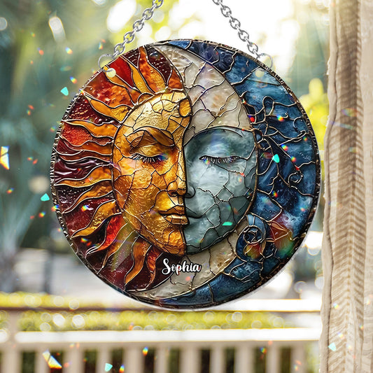 Live By The Sun Love By The Moon - Personalized Hippie Window Hanging Suncatcher Ornament