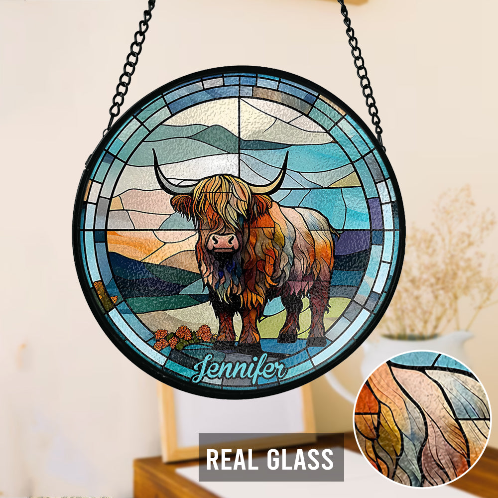 Love Highland Cow - Personalized Stained Glass Suncatcher