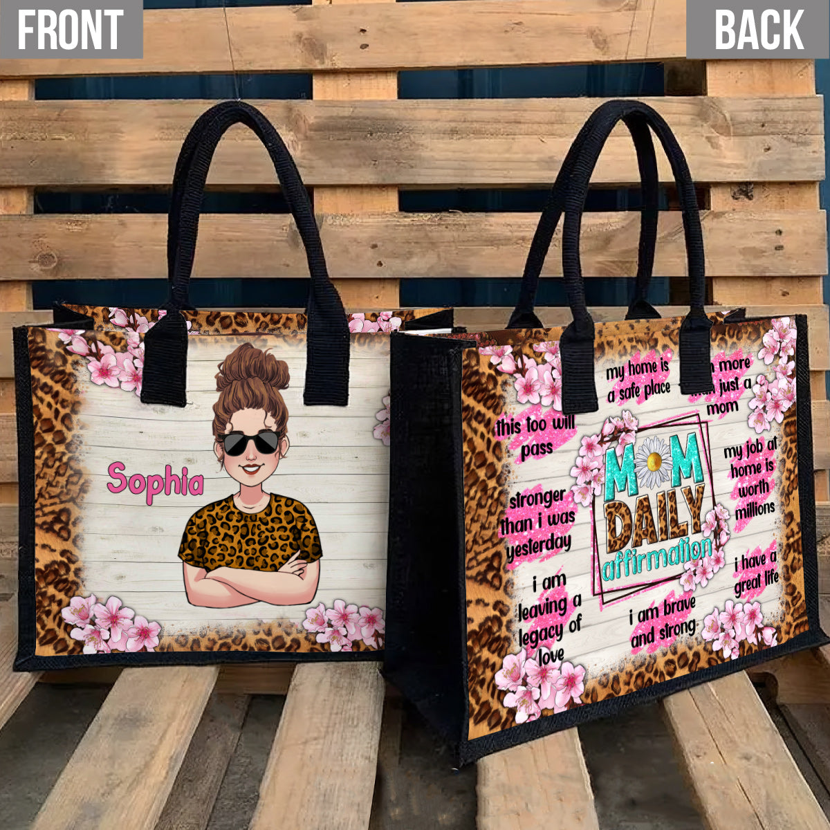 Mom Daily Affirmation Strong Brave Loved - Personalized Mother Canvas Tote Bag