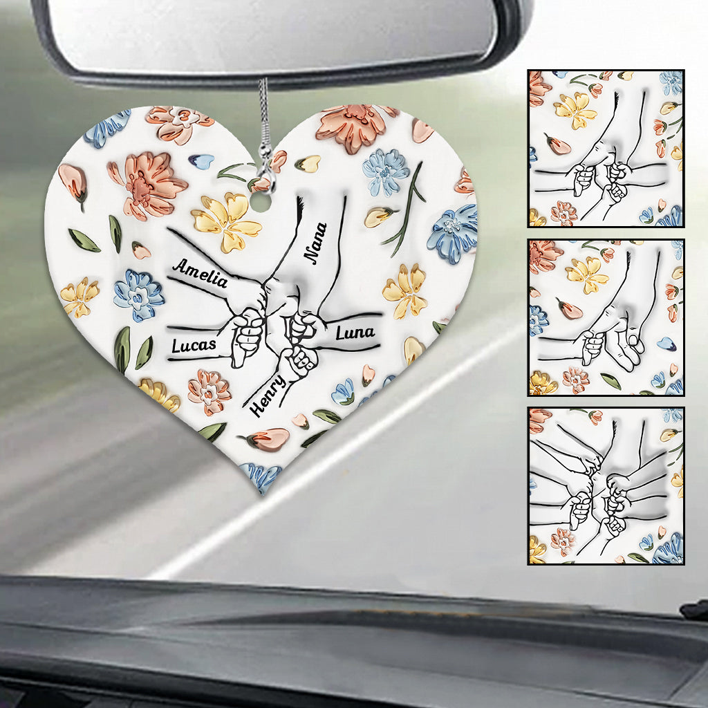 Floral Inflated Hands Holding - Personalized Grandma Car Ornament
