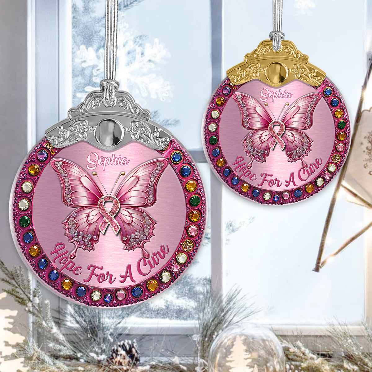 Hope For A Cure - Personalized Breast Cancer Awareness Vintage Ornament