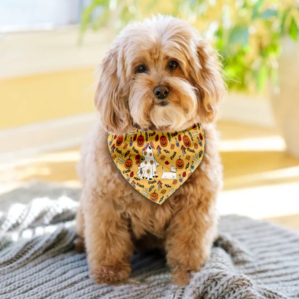 Cute Ghost Dog Pumpkin Ghost & Bat - Personalized Dog Pet Bandana