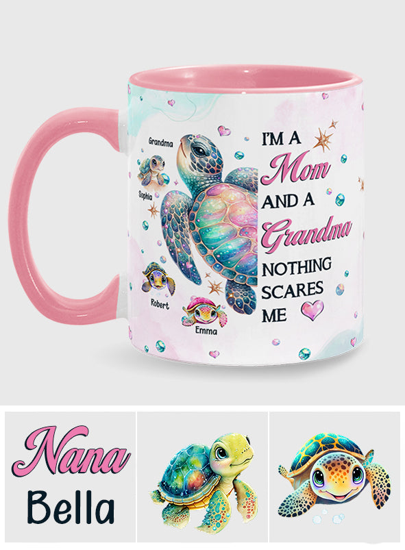Nothing Scares Me Grandma Turtle - Personalized Grandma Accent Mug