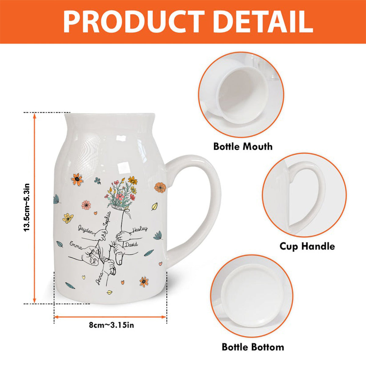 Holding Mom's Hand - Personalized Mother Ceramic Flower Vase