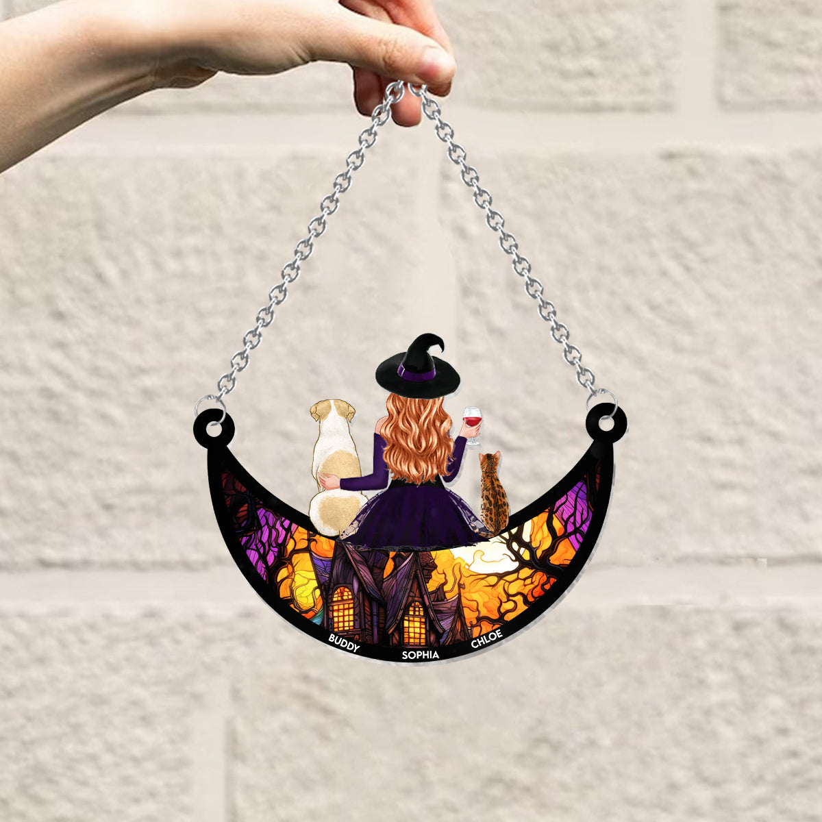 Wicked Witch And Little Monster - Personalized Dog Window Hanging Suncatcher Ornament