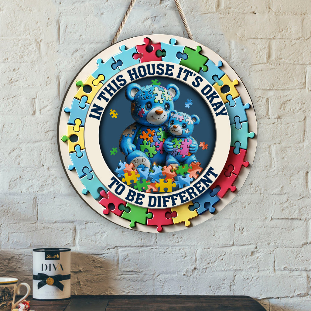 In This House It's Okay To Be Different - Autism Awareness Custom Shaped Wood Sign