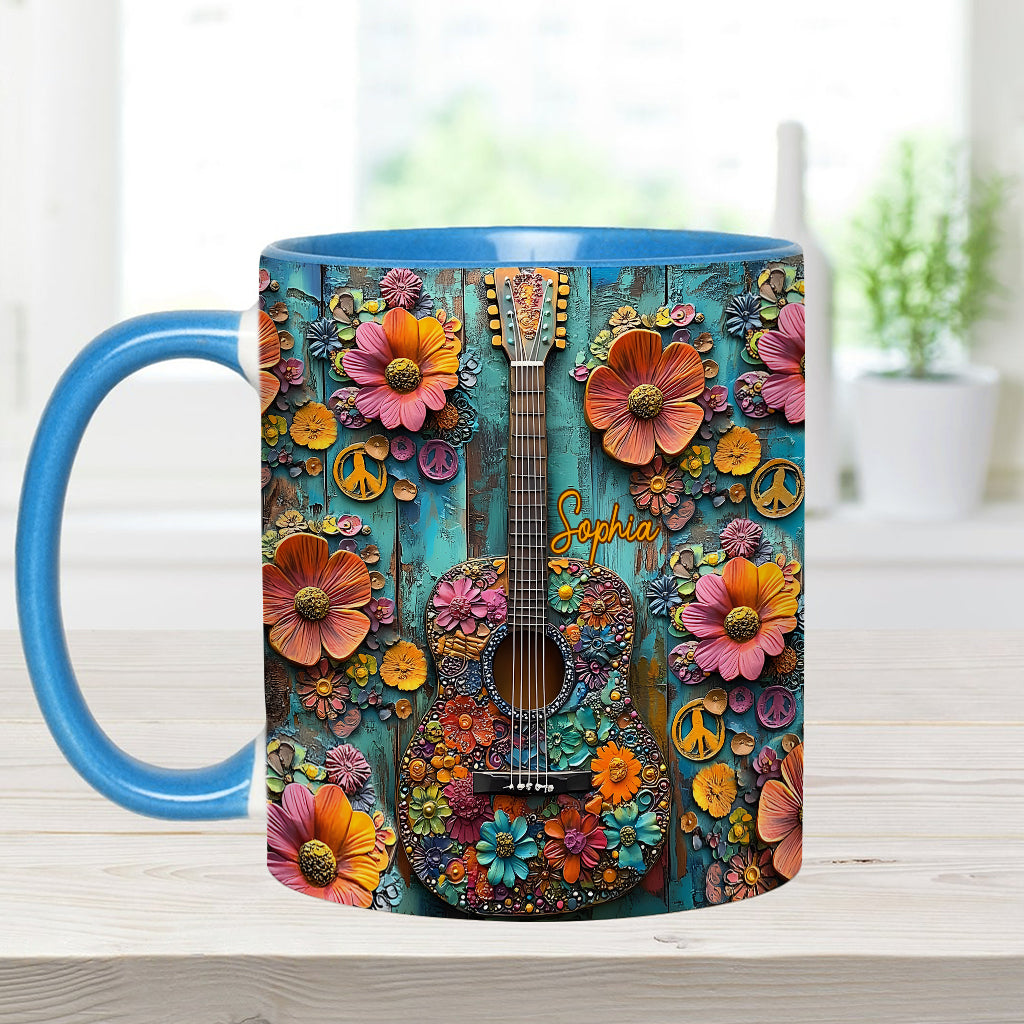 Vintage Hippie Guitar - Personalized Hippie Accent Mug