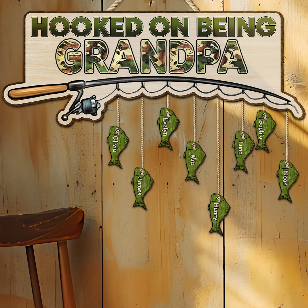 Hooked On Being Dad/ Grandpa... - Personalized Fishing Pallet Wood Sign