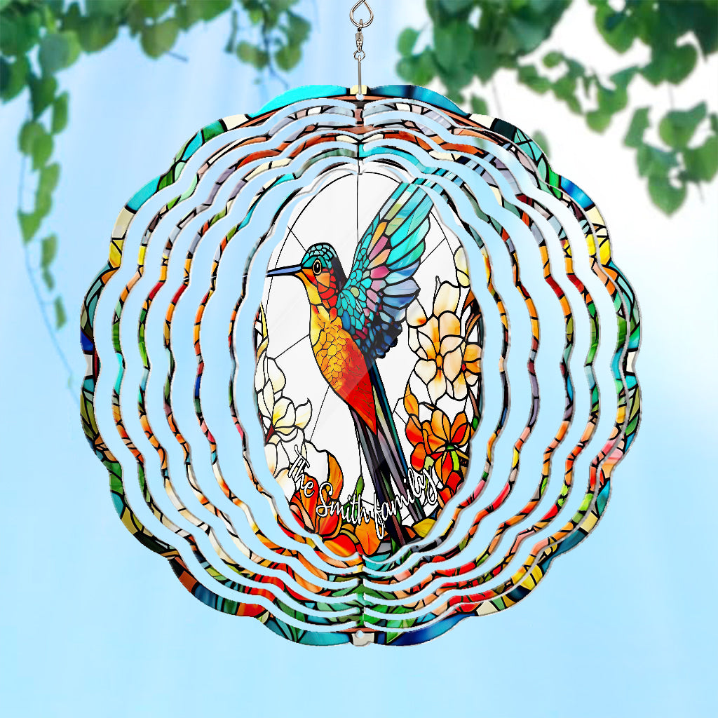 Magnifique colibri entouré de fleurs - Girouette colibri personnalisée