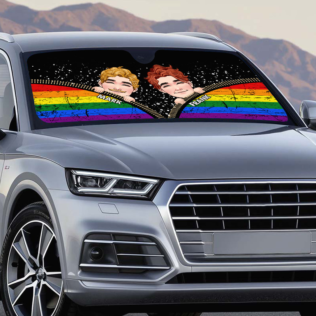 Lustiges Pärchenstolz – Personalisierter Sonnenschutz für das Auto zur Unterstützung der LGBTQ+-Community