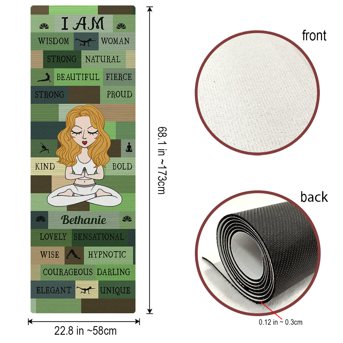 Yoga Girl I Am Bold Green - Tapis de yoga personnalisé