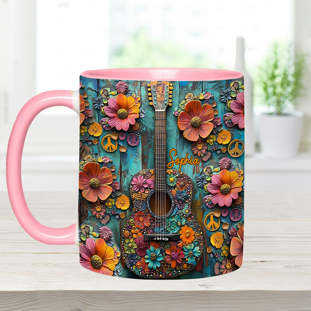 Vintage Hippie Guitar - Personalized Hippie Accent Mug