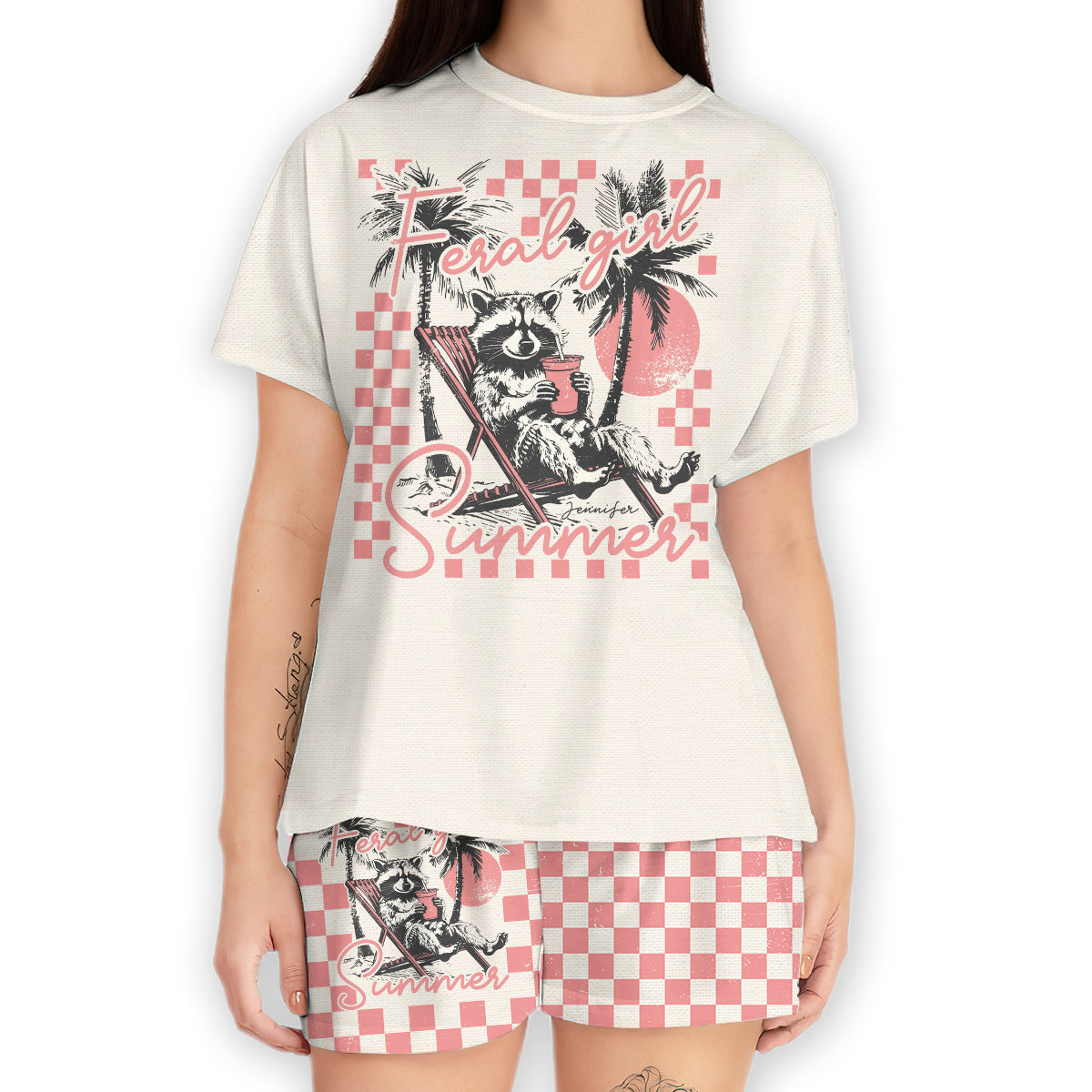 Feral Girl Sommer – Personalisiertes Waschbär-Shirt und Damen-Shorts