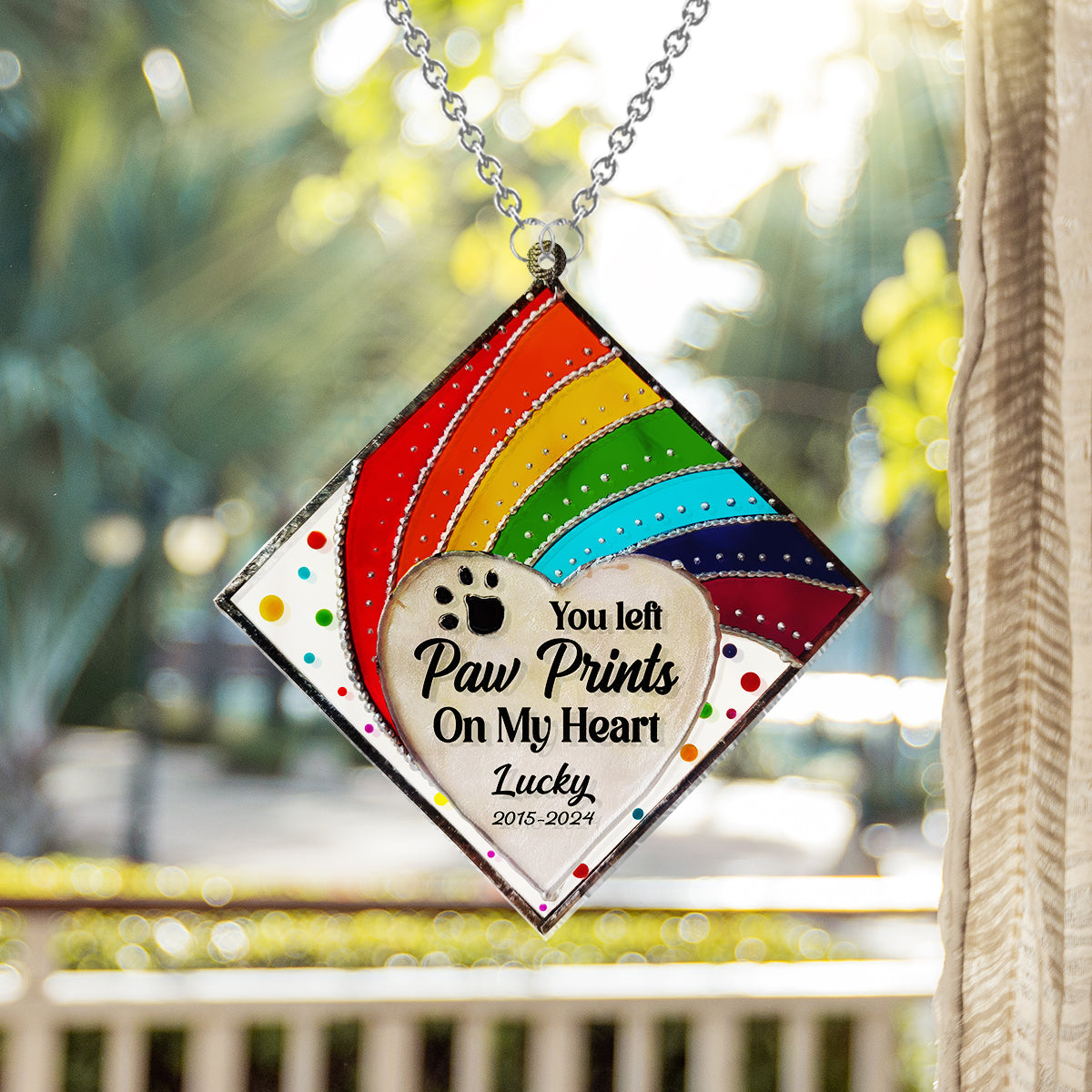 Rainbow Bridge Cat Dog Memorial - Personalized Dog Window Hanging Suncatcher Ornament