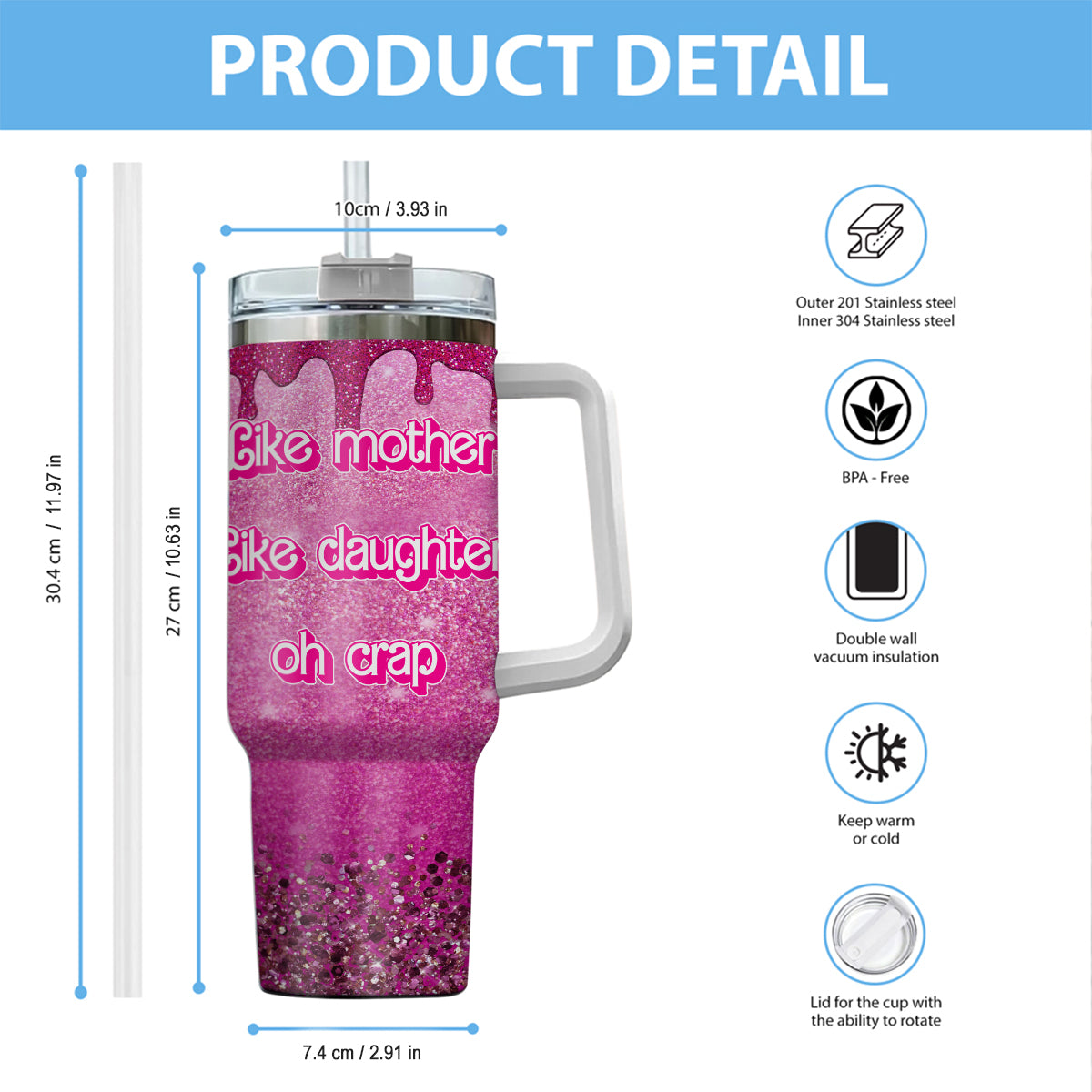 Like Mother Like Daughter - Personalized Mother Tumbler With Handle