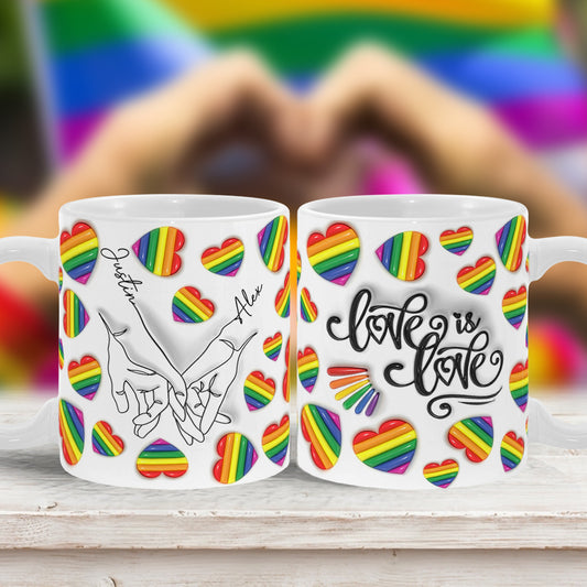 Liebe ist Liebe – Personalisierte Tasse mit Strichzeichnungen von Händen zur Unterstützung der LGBTQ+-Community