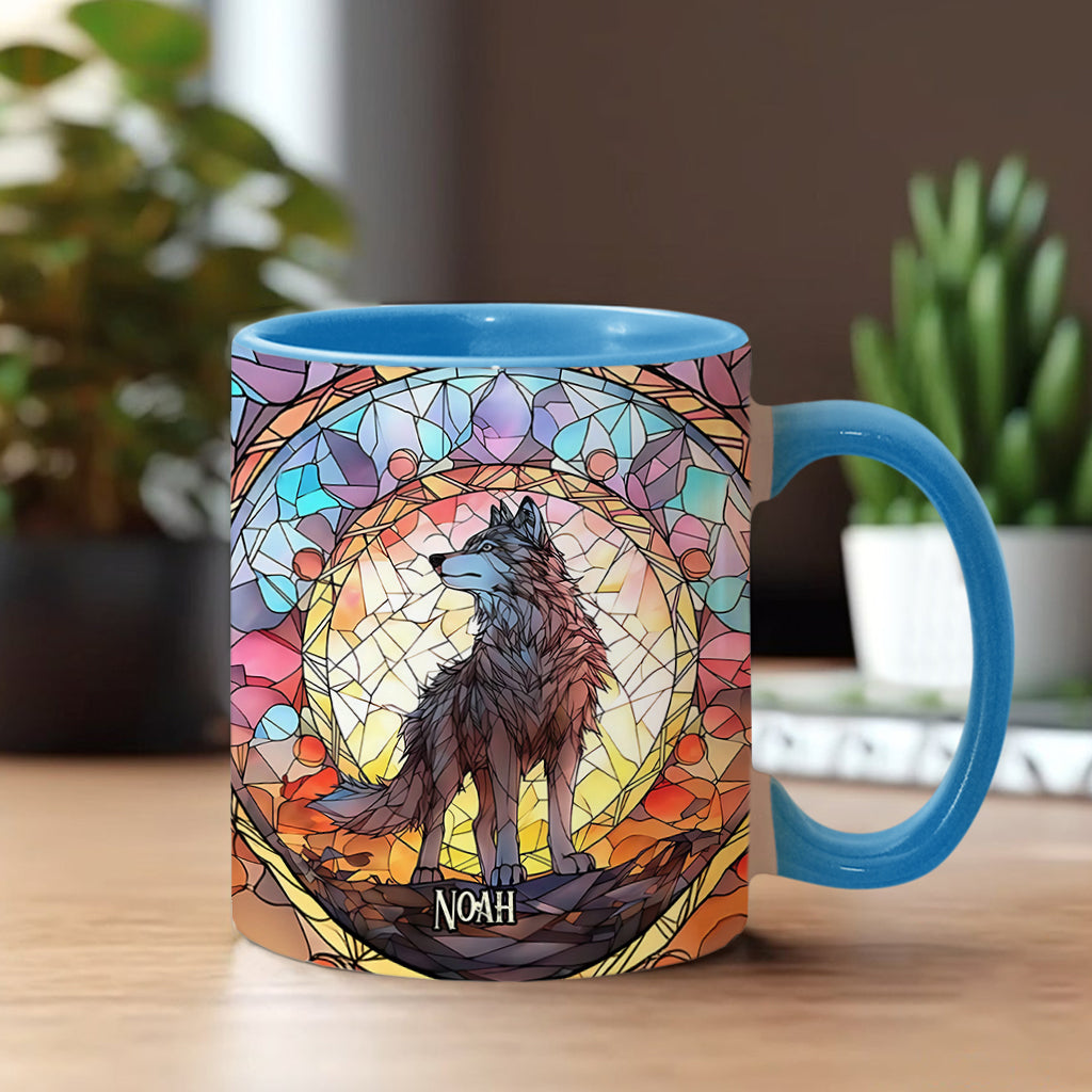 Wilder Geist – Personalisierte Tasse mit Wolfsmotiv