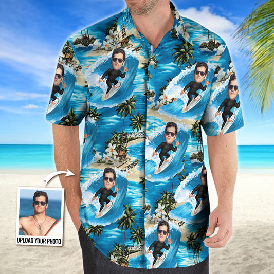 Funny Caricature From Any Photo - Personalized Surfing Hawaiian Shirt