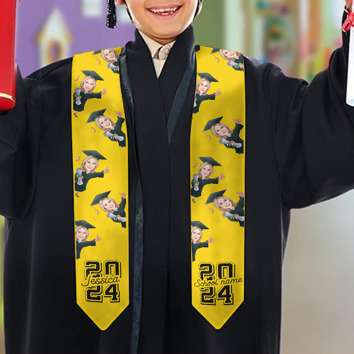 Caricature Funny Character - Personalized Graduation Graduation Stole