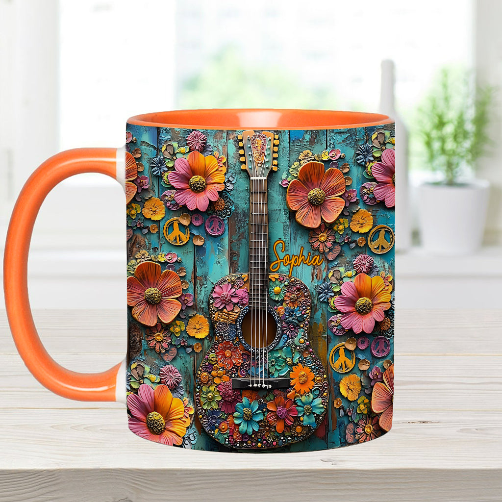 Vintage Hippie Guitar - Personalized Hippie Accent Mug