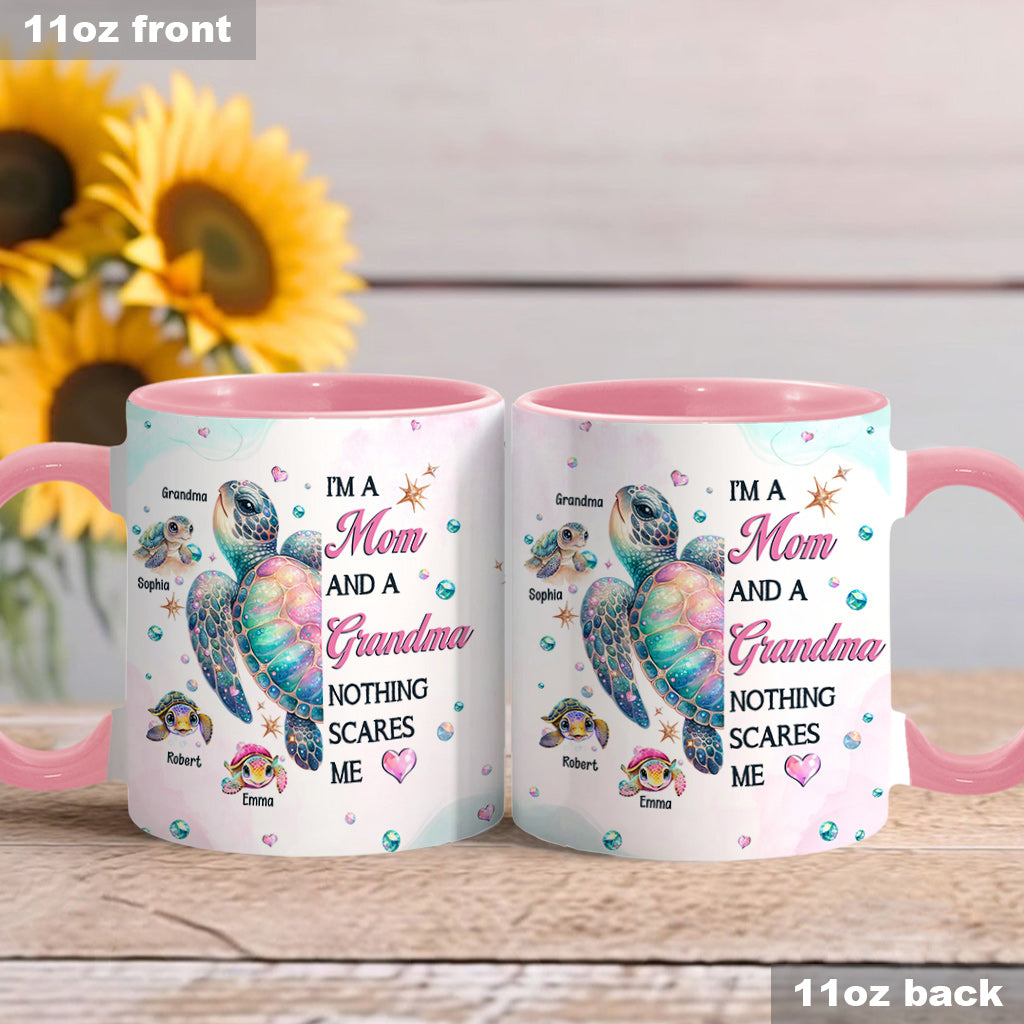 Nothing Scares Me Grandma Turtle - Personalized Grandma Accent Mug