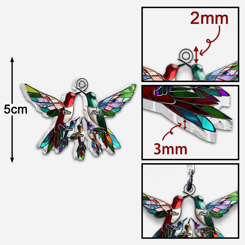 Familienmitglieder, Kolibris, wunderschöne Vögel – personalisierter Schlüsselanhänger in individueller Familienform
