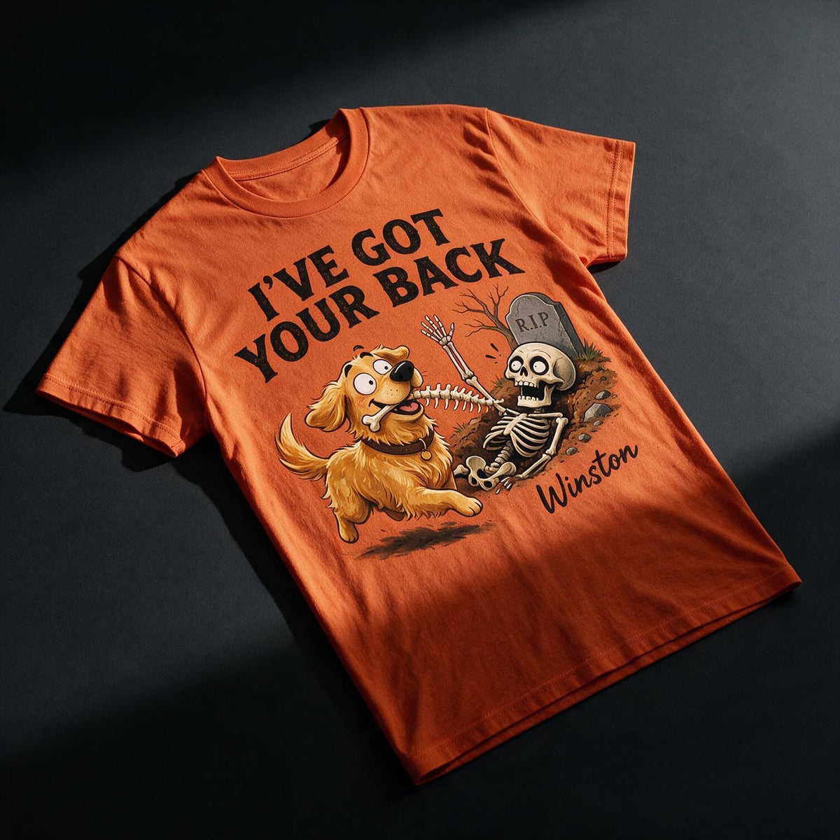 Personalisierte Halloween Golden Retriever Lustiges Hund T-Shirt, Ich habe deinen Rücken Skelett Geschenk für Hundeliebhaber