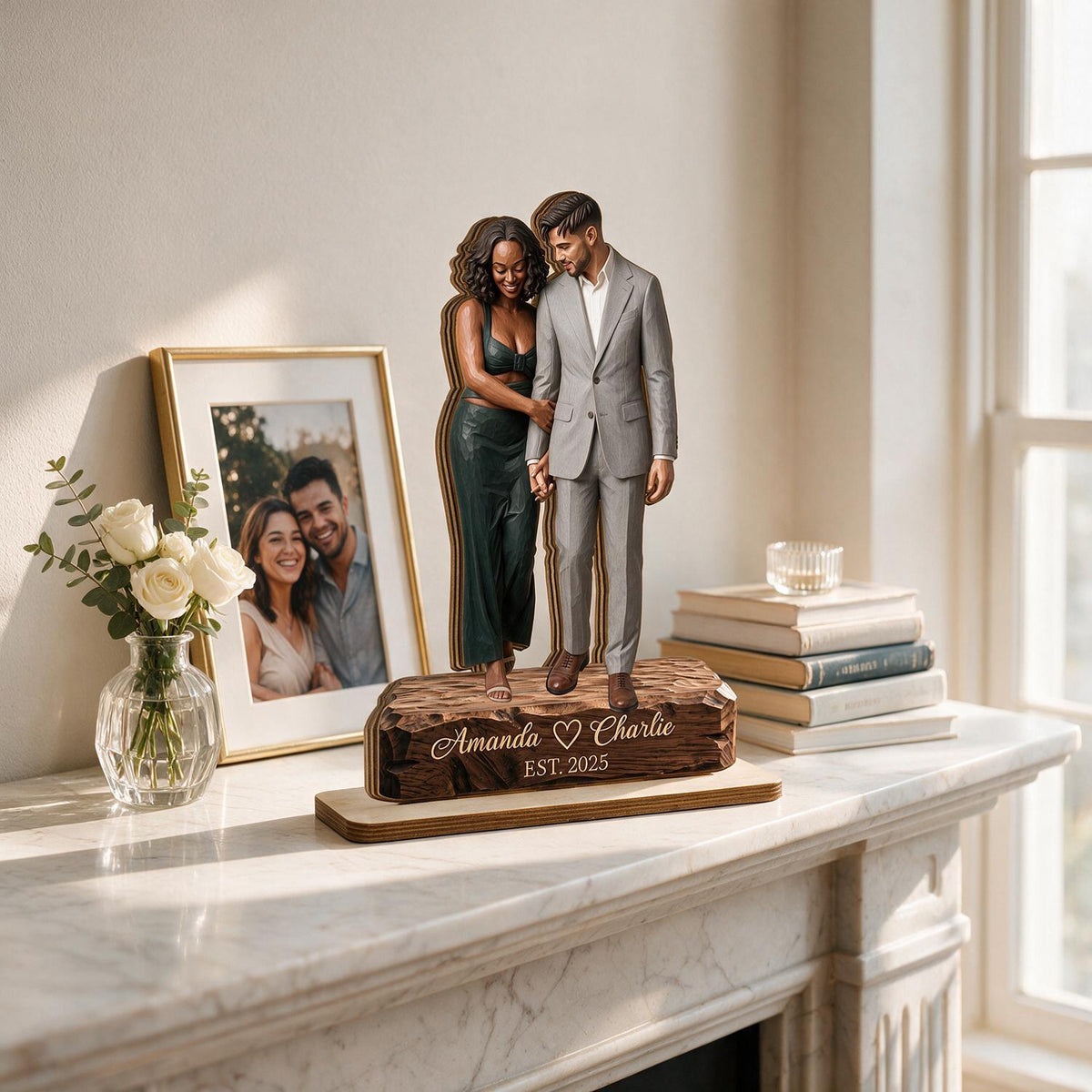 Personalized Couple 2-Layer Wooden Portrait Plaque - Custom Names & Date Wedding Anniversary Gift for Her Him