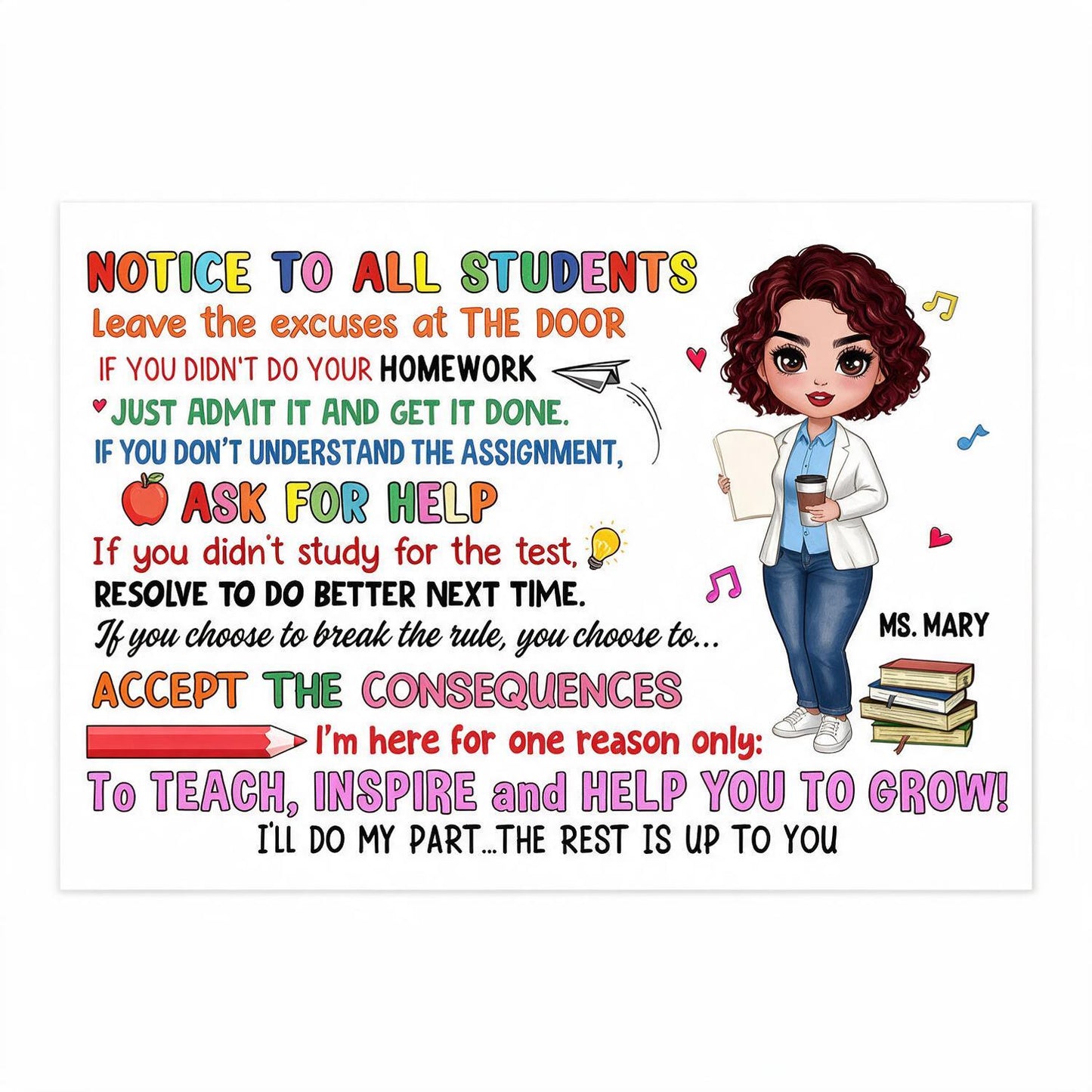 Doll Teacher Notice To Students Personalized Horizontal Poster