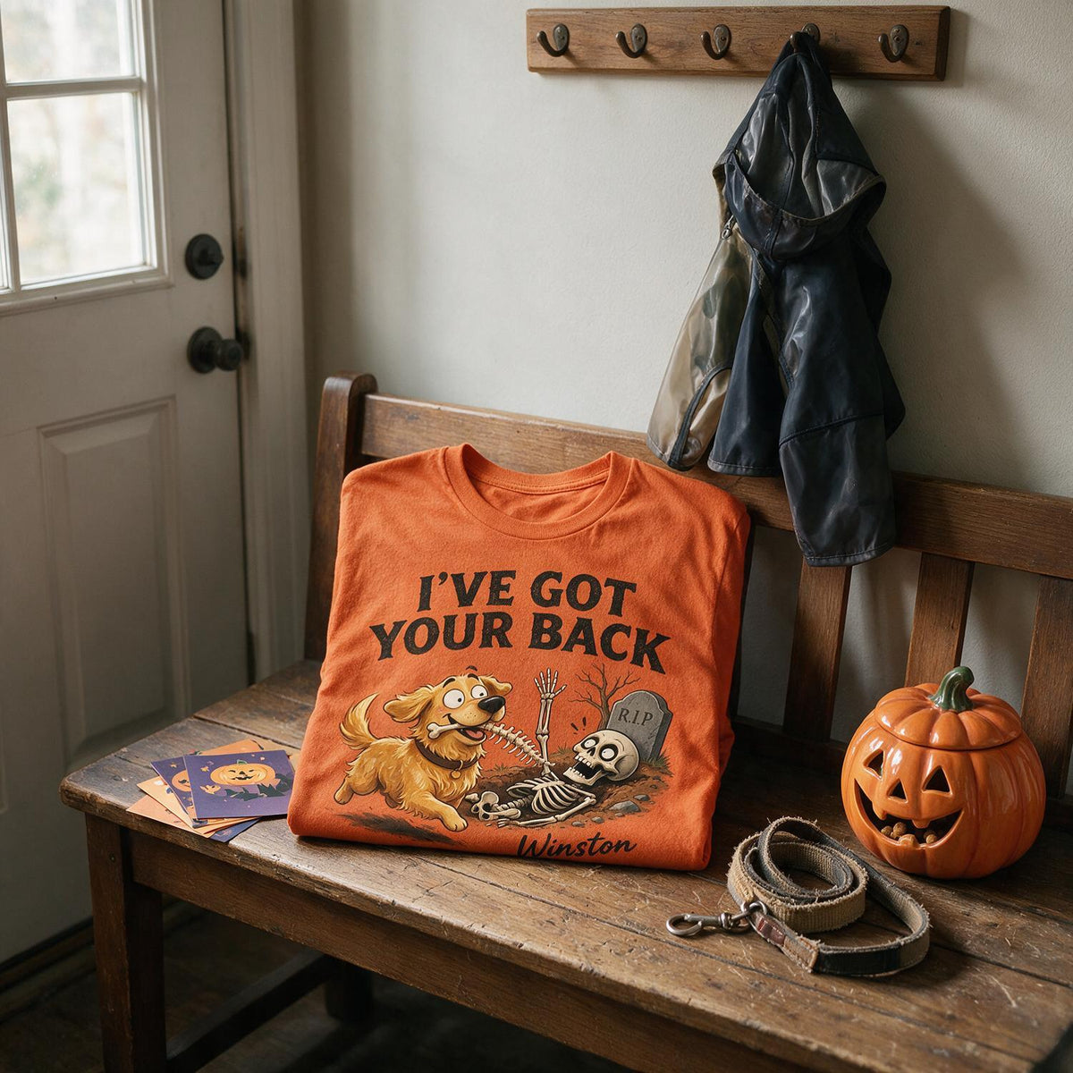 Personalisierte Halloween Golden Retriever Lustiges Hund T-Shirt, Ich habe deinen Rücken Skelett Geschenk für Hundeliebhaber