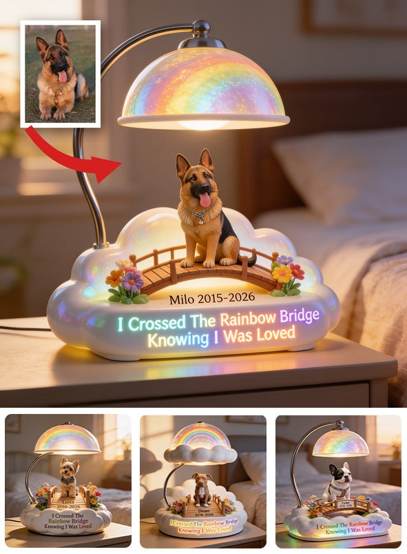 Ich habe die Regenbogenbrücke überquert - Personalisierte Deutsche Schäferhund Acryl LED Nachtlicht
